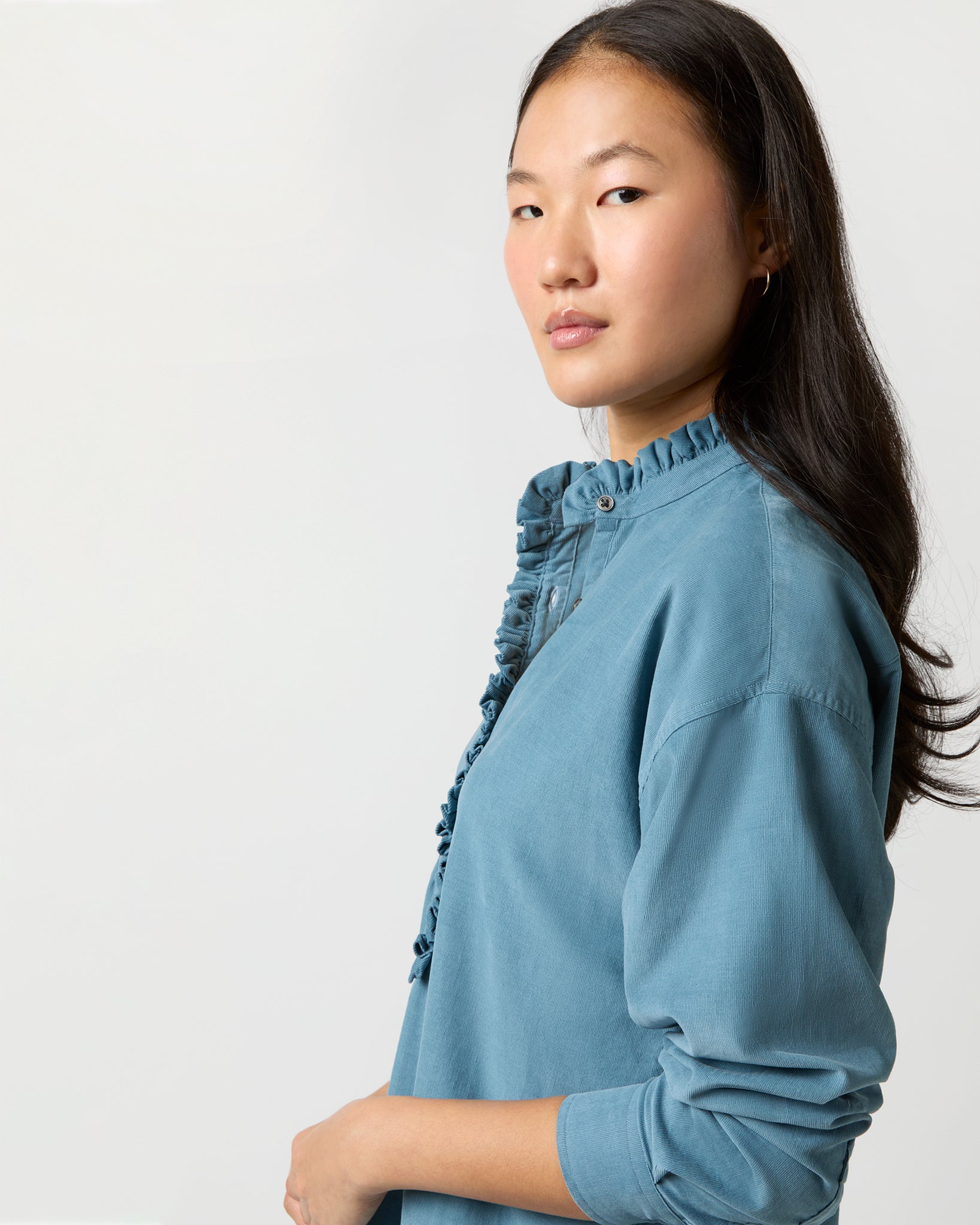 Nicky Popover Shirtdress in Steel Blue Stretch Cord