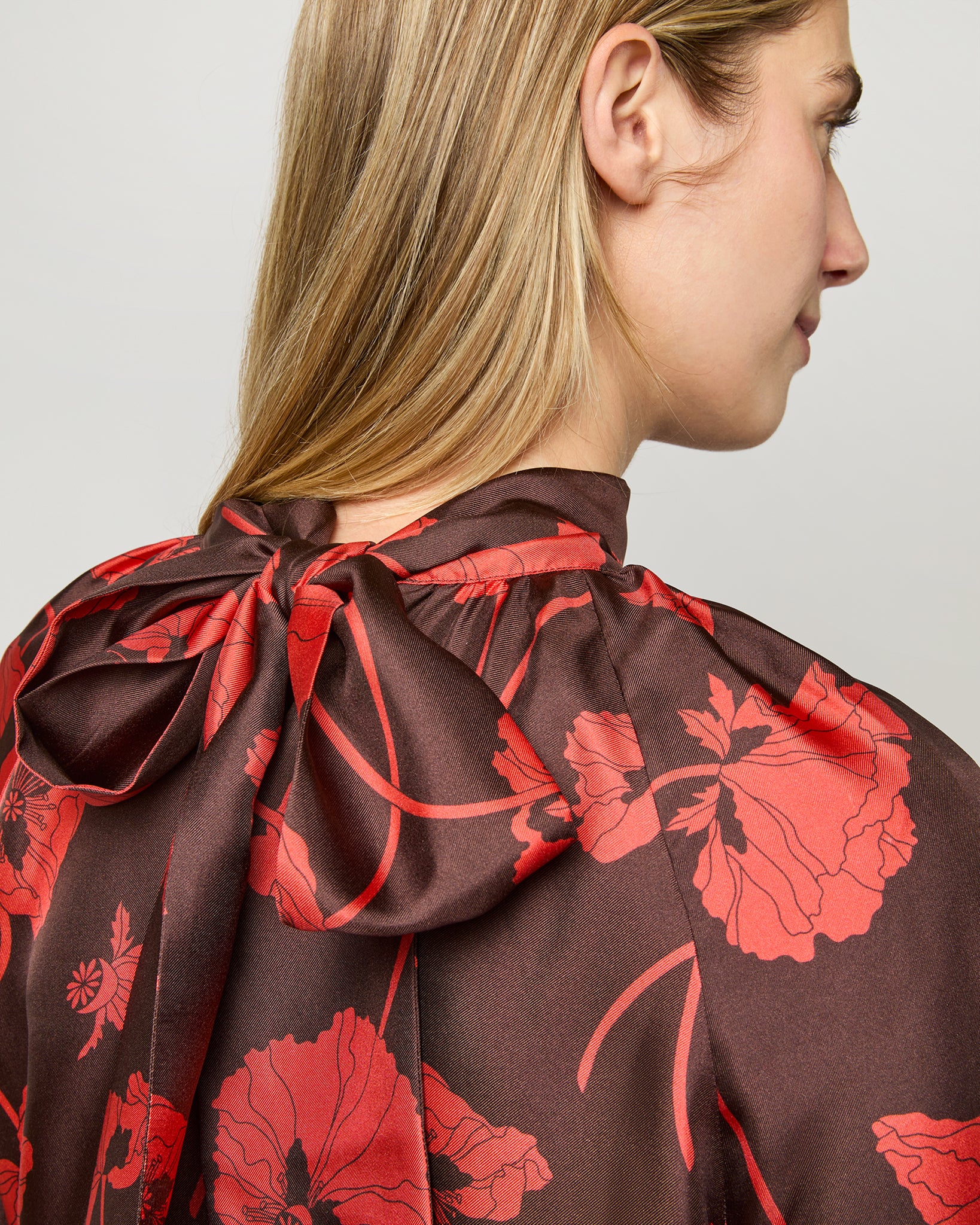 Maggie Dress in Chocolate/Spice Fragile Blooms Liberty Fabric Silk Twill