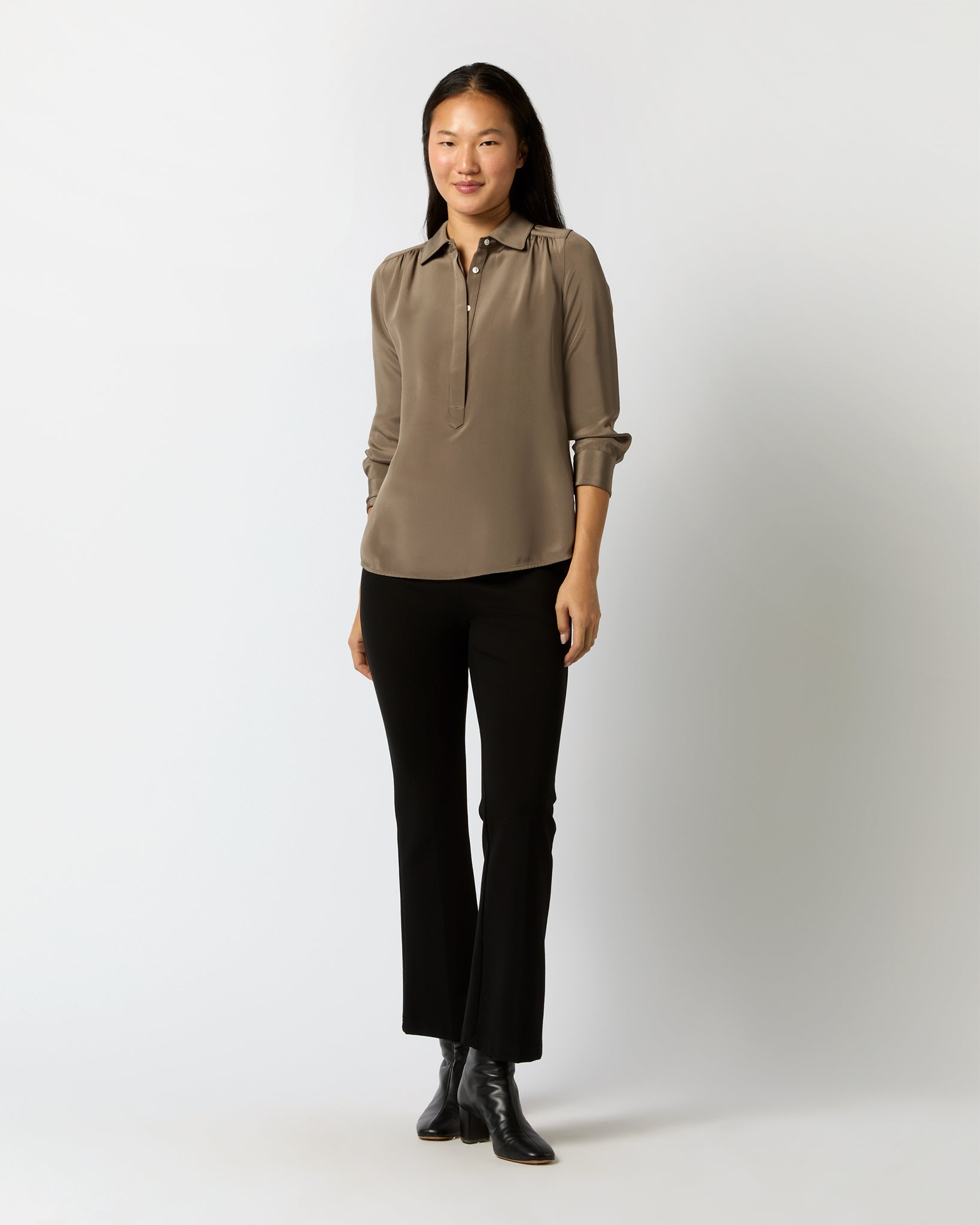 Natalia Blouse in Mink Silk Crepe de Chine