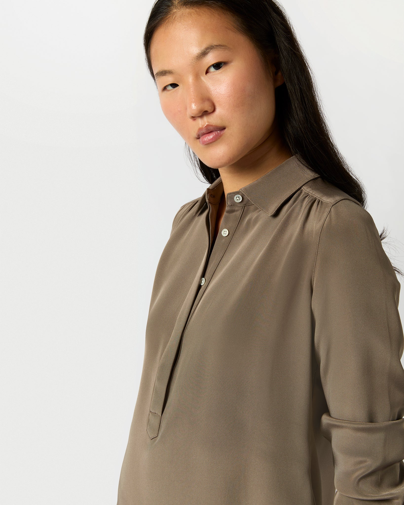 Natalia Blouse in Mink Silk Crepe de Chine