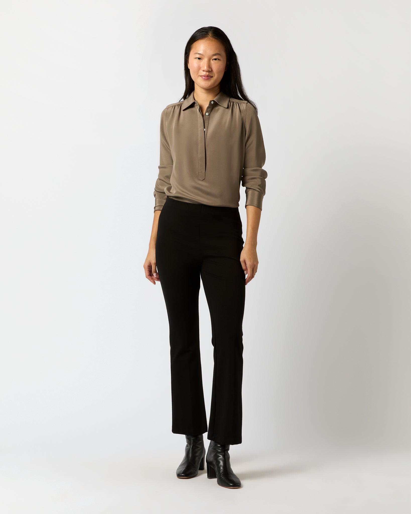 Natalia Blouse in Mink Silk Crepe de Chine