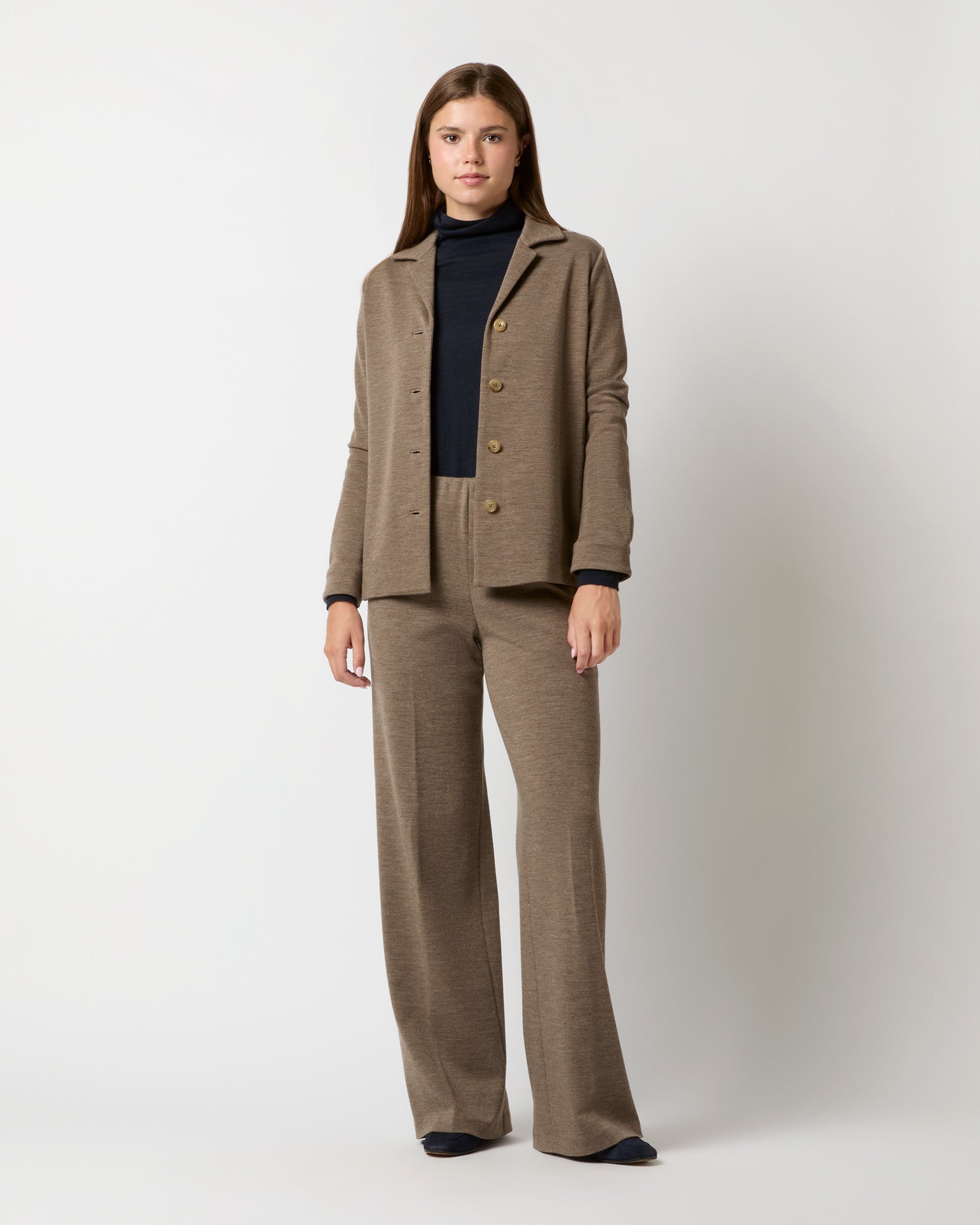 Sadie Shirt Jacket in Heather Mink Wool Interlock