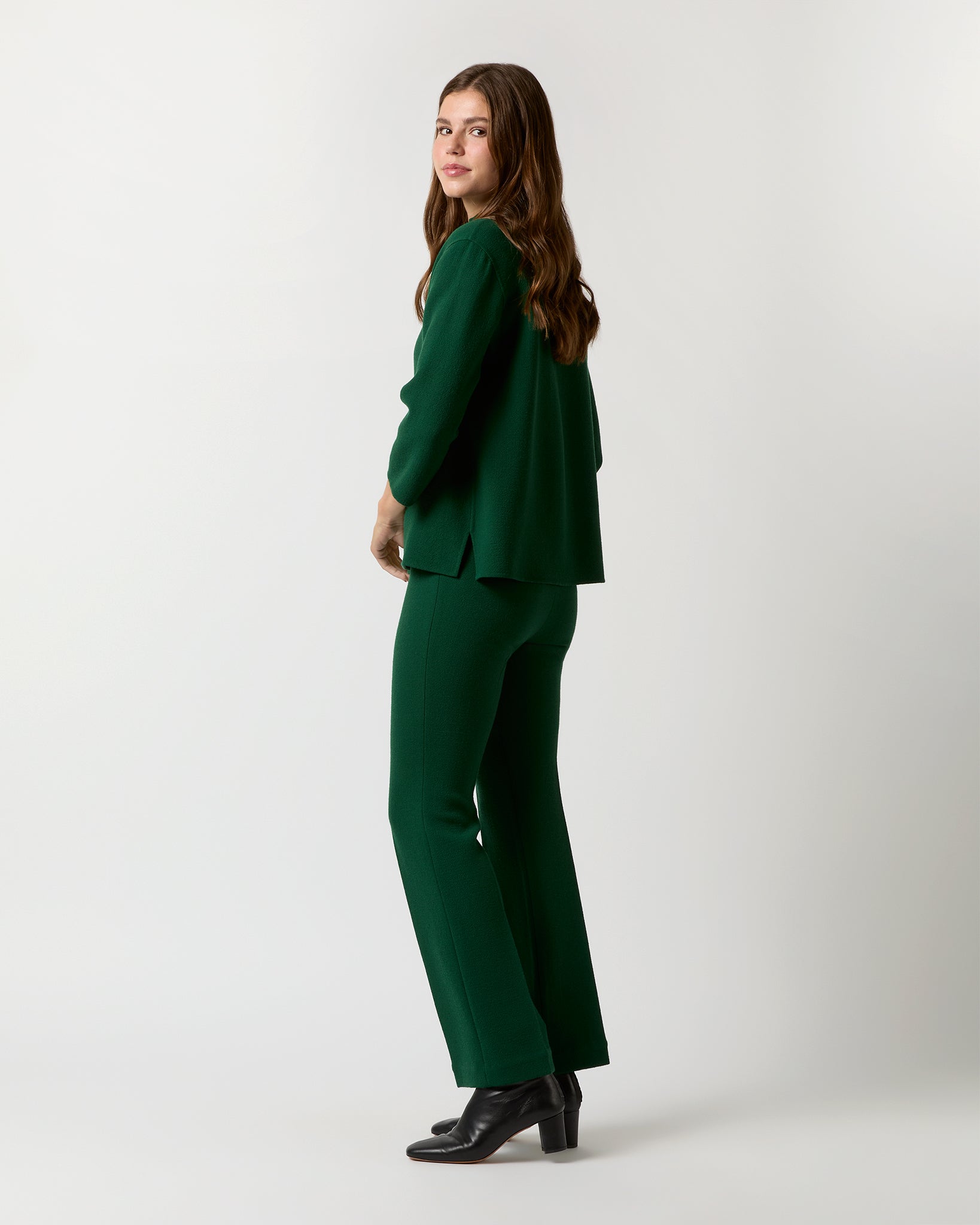 Camilla Top in Forest Double-Faced Stretch Wool Crepe