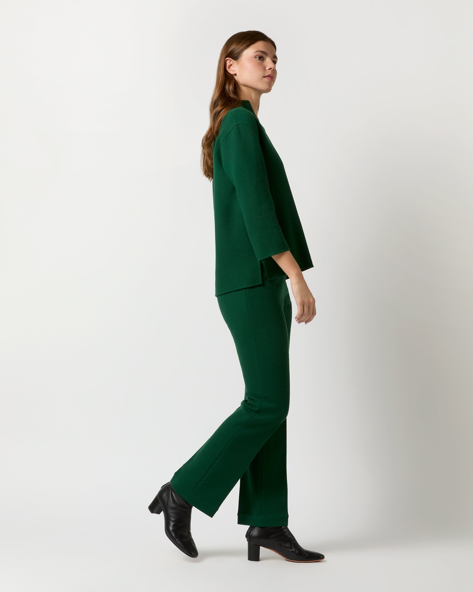 Camilla Top in Forest Double-Faced Stretch Wool Crepe