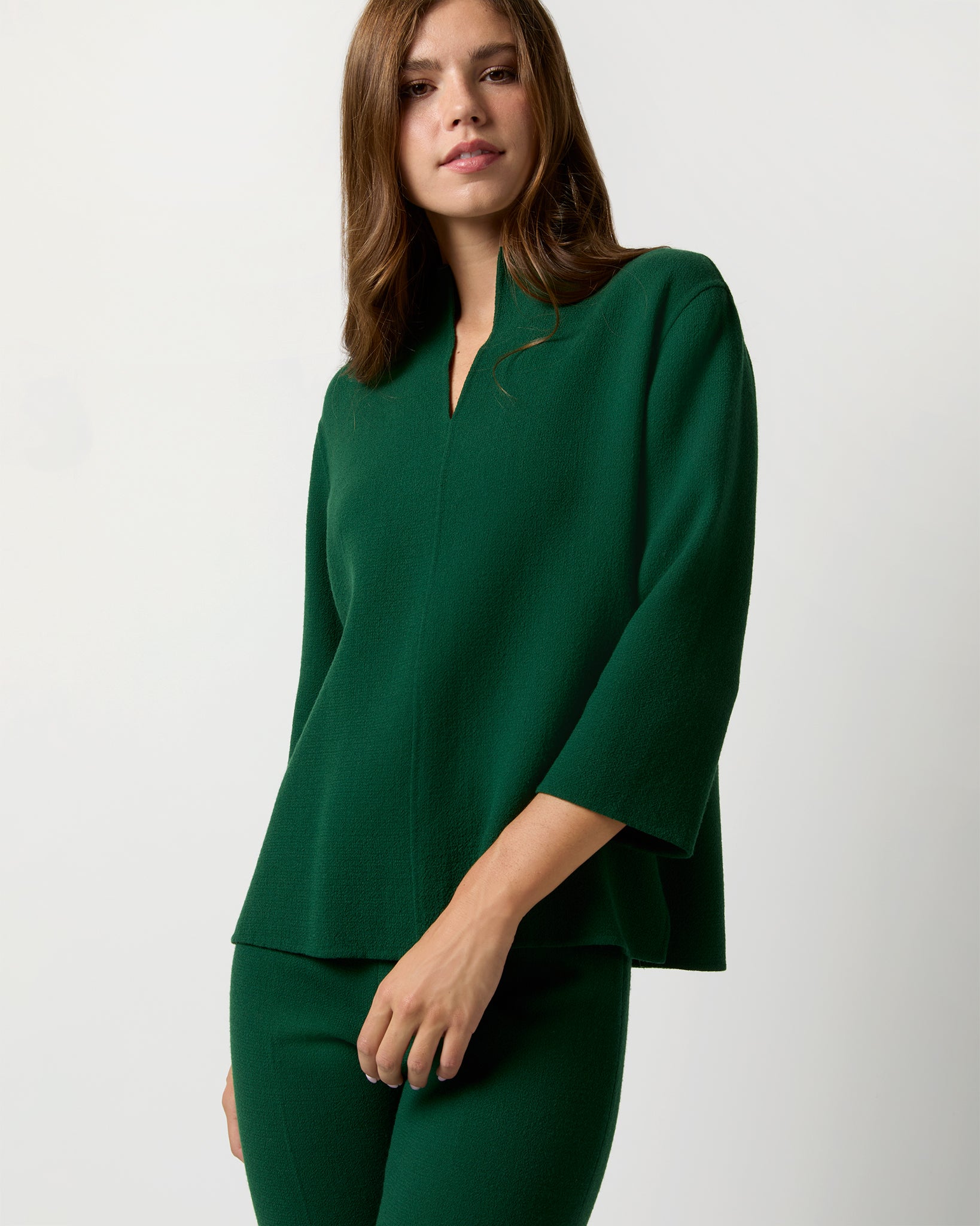 Camilla Top in Forest Double-Faced Stretch Wool Crepe