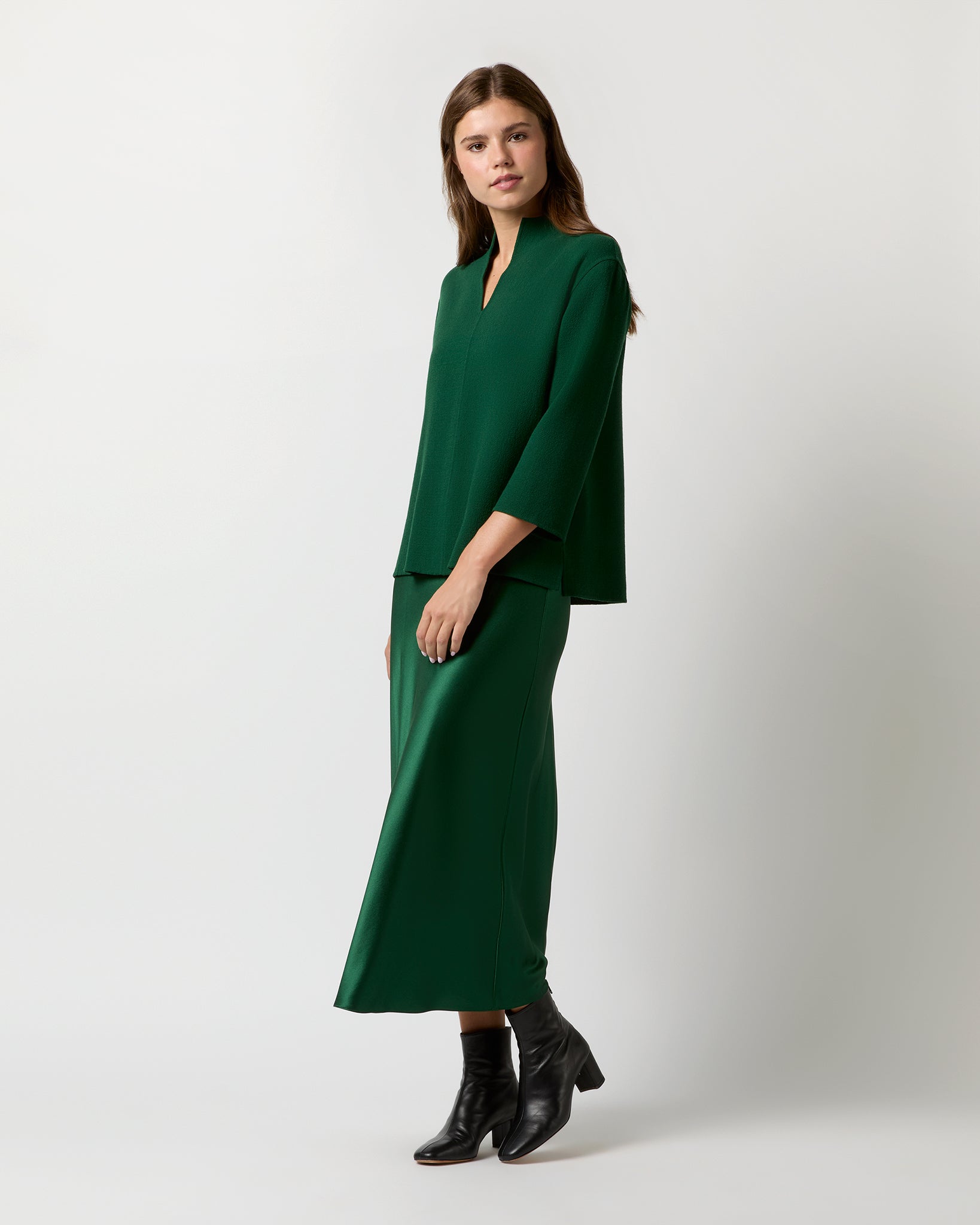 Camilla Top in Forest Double-Faced Stretch Wool Crepe