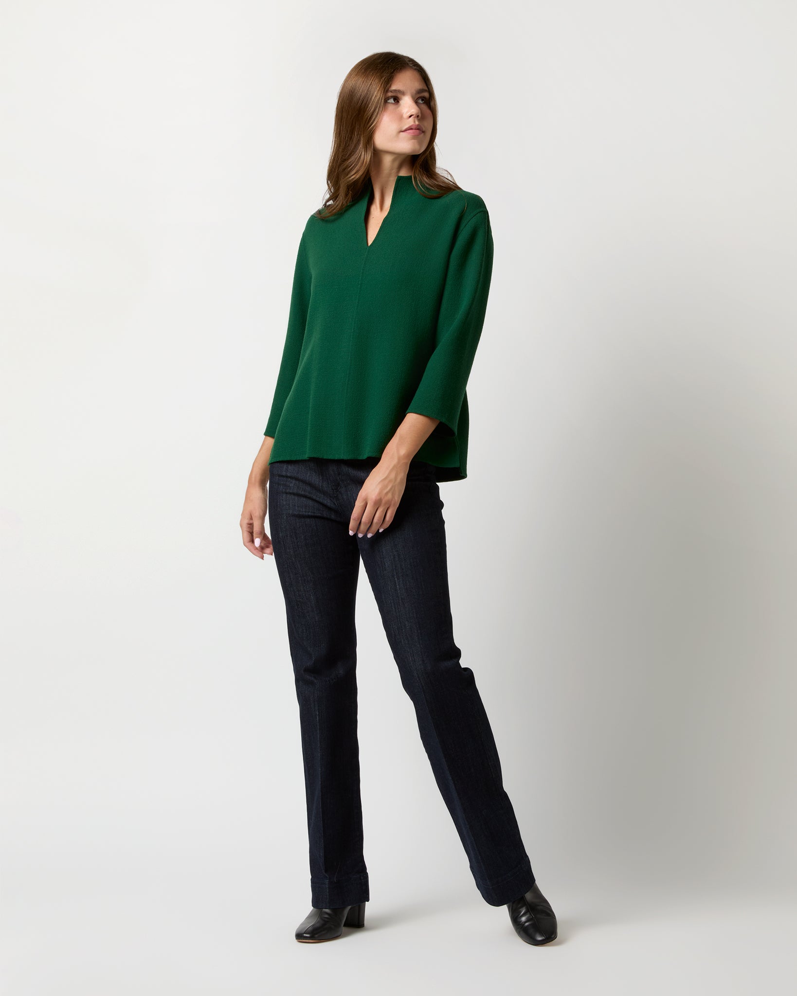 Camilla Top in Forest Double-Faced Stretch Wool Crepe