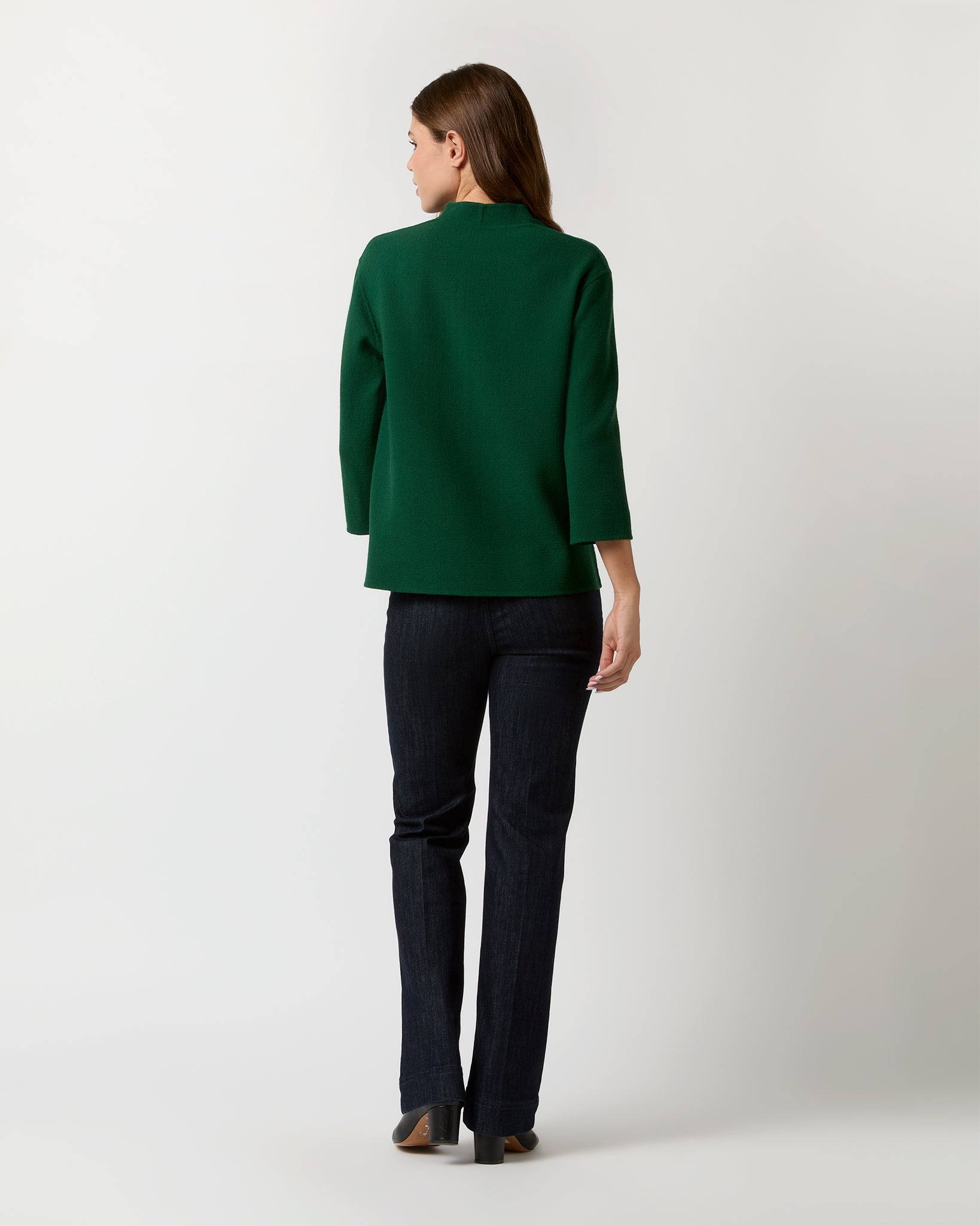 Camilla Top in Forest Double-Faced Stretch Wool Crepe