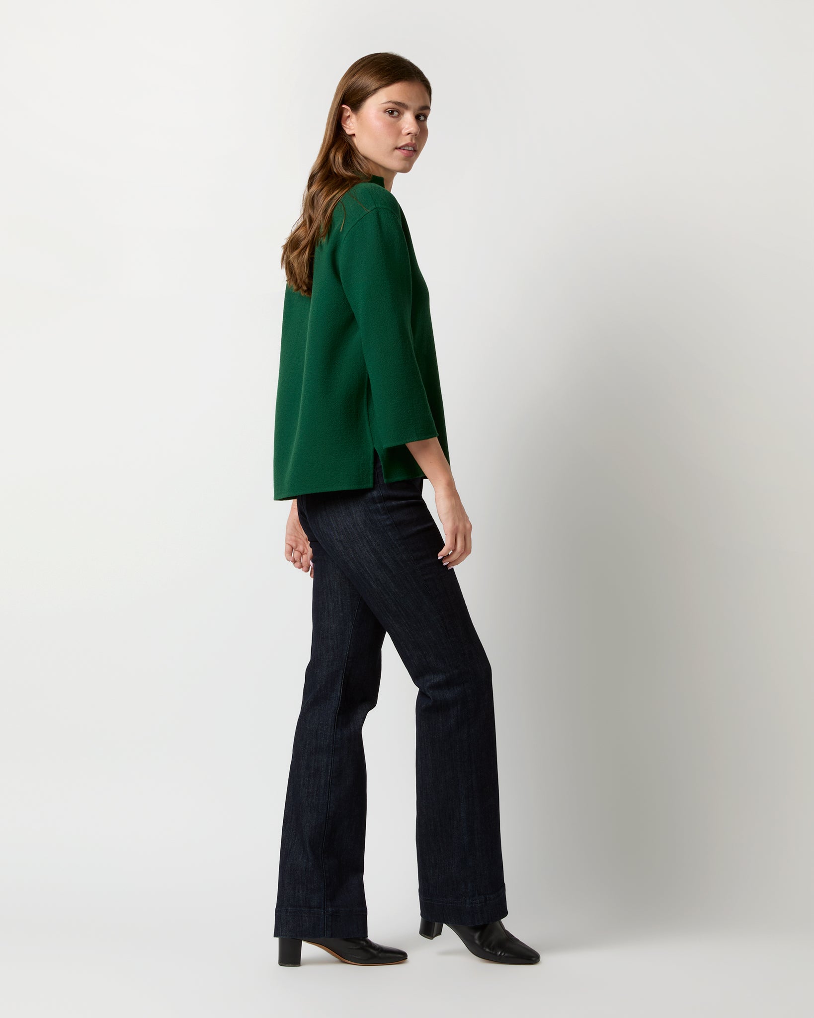 Camilla Top in Forest Double-Faced Stretch Wool Crepe