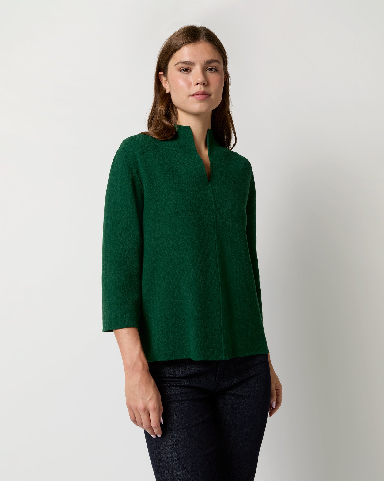 Camilla Top in Forest Double-Faced Stretch Wool Crepe