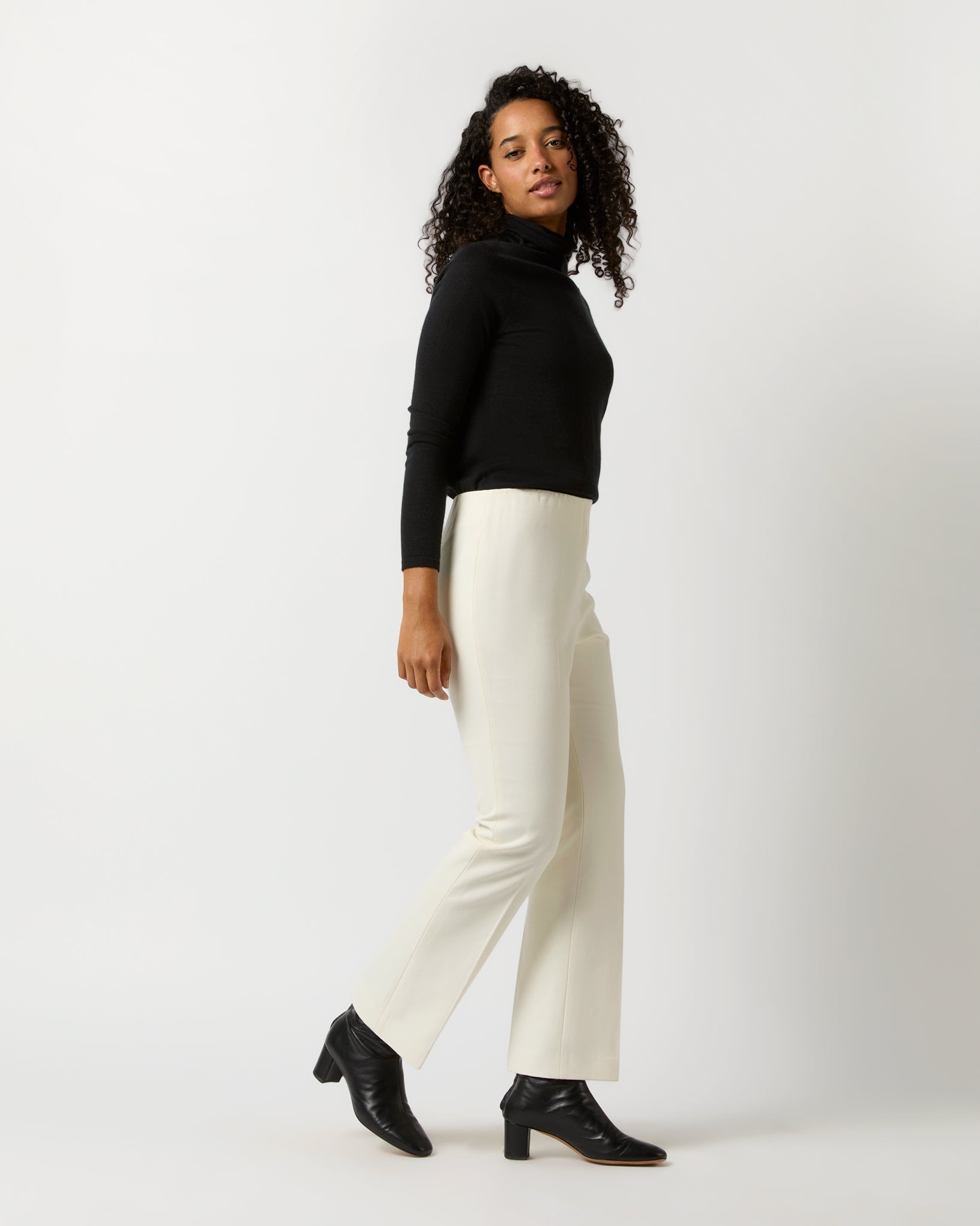 Fayette Flare Cropped Pant in Ivory Bi-Stretch Double-Faced Wool Blend