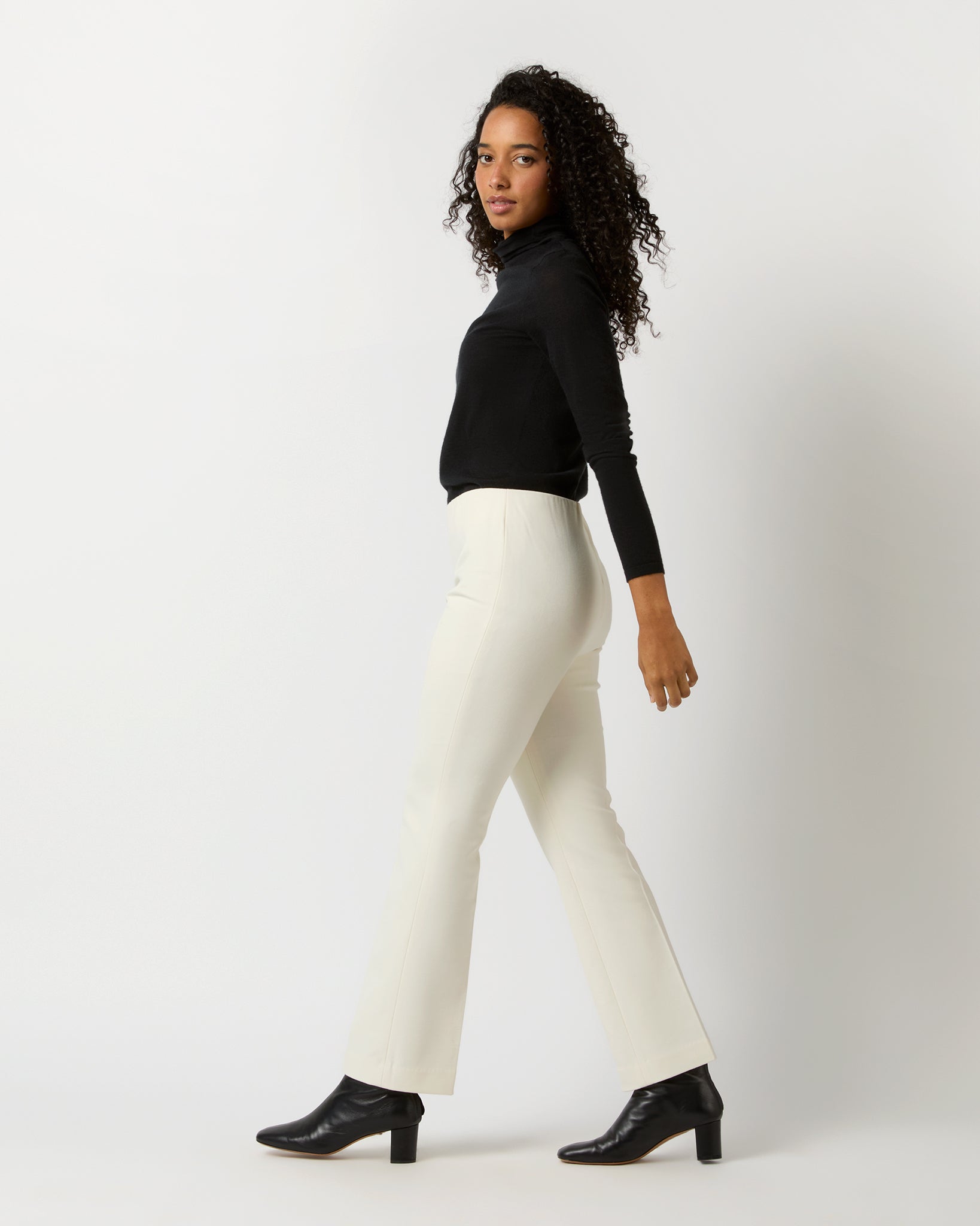 Fayette Flare Cropped Pant in Ivory Bi-Stretch Double-Faced Wool Blend |  Shop Ann Mashburn