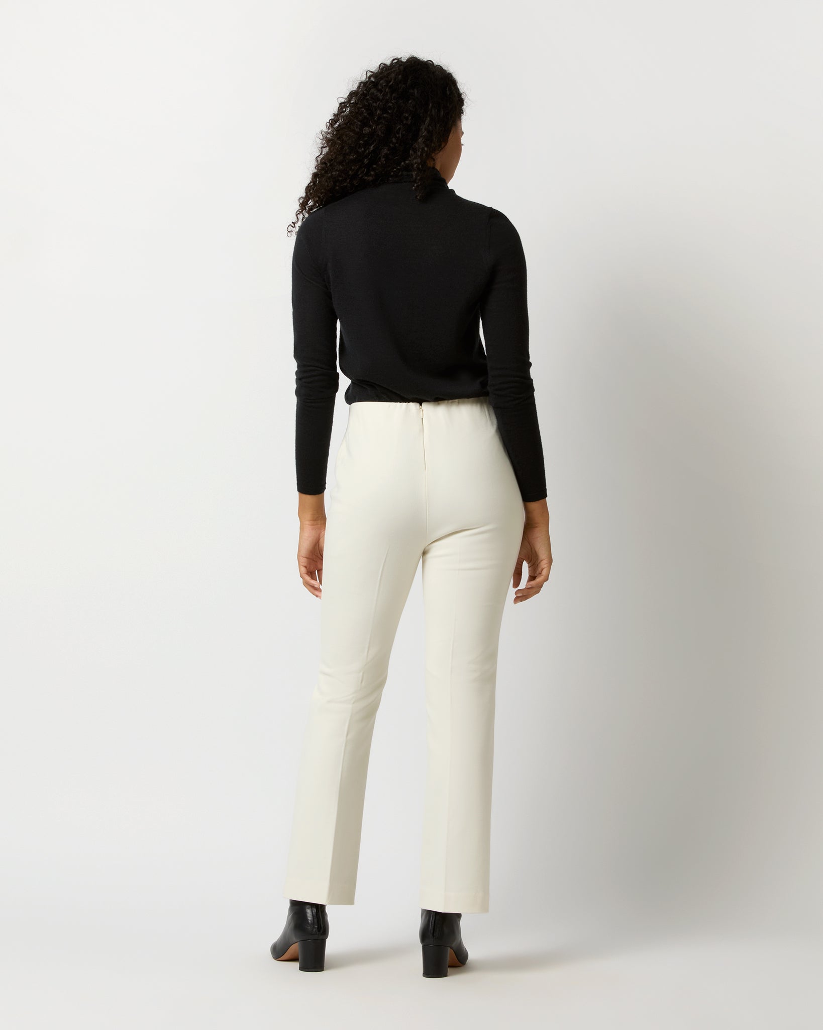 Fayette Flare Cropped Pant in Ivory Bi-Stretch Double-Faced Wool Blend