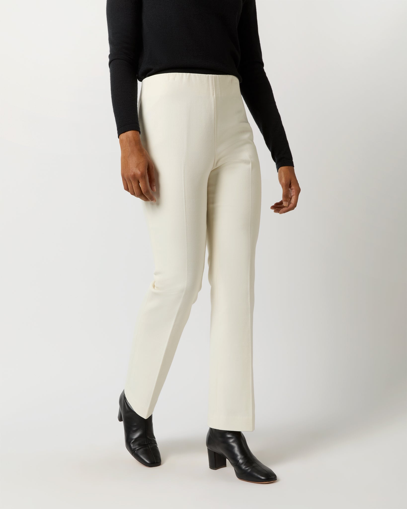 Fayette Flare Cropped Pant in Ivory Bi-Stretch Double-Faced Wool Blend