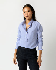 Frill Shirt in Blue Bengal Stripe Poplin