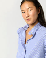 Load image into Gallery viewer, Frill Shirt in Blue Bengal Stripe Poplin
