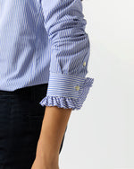 Load image into Gallery viewer, Frill Shirt in Blue Bengal Stripe Poplin
