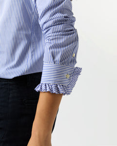 Frill Shirt in Blue Bengal Stripe Poplin