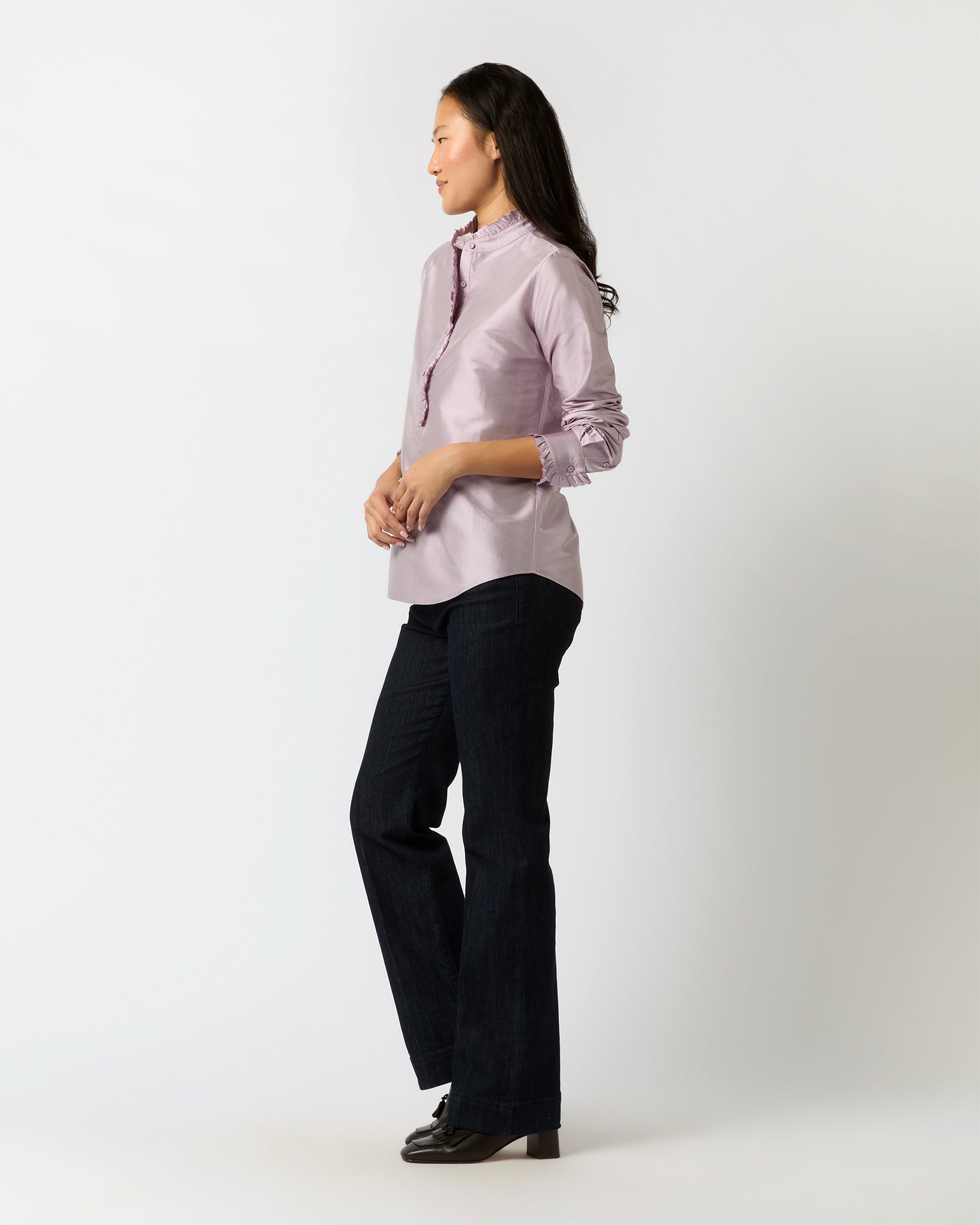 Frill Shirt in Lilac Silk Shantung