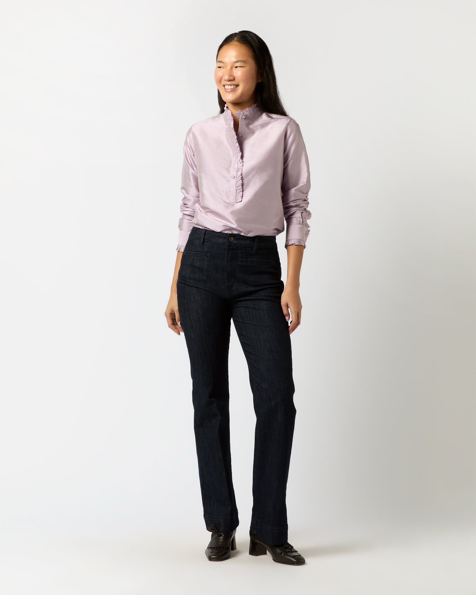 Frill Shirt in Lilac Silk Shantung