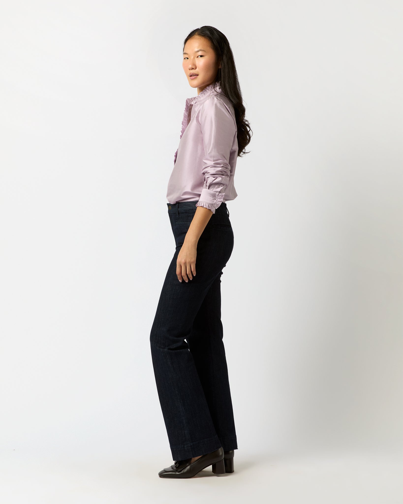 Frill Shirt in Lilac Silk Shantung