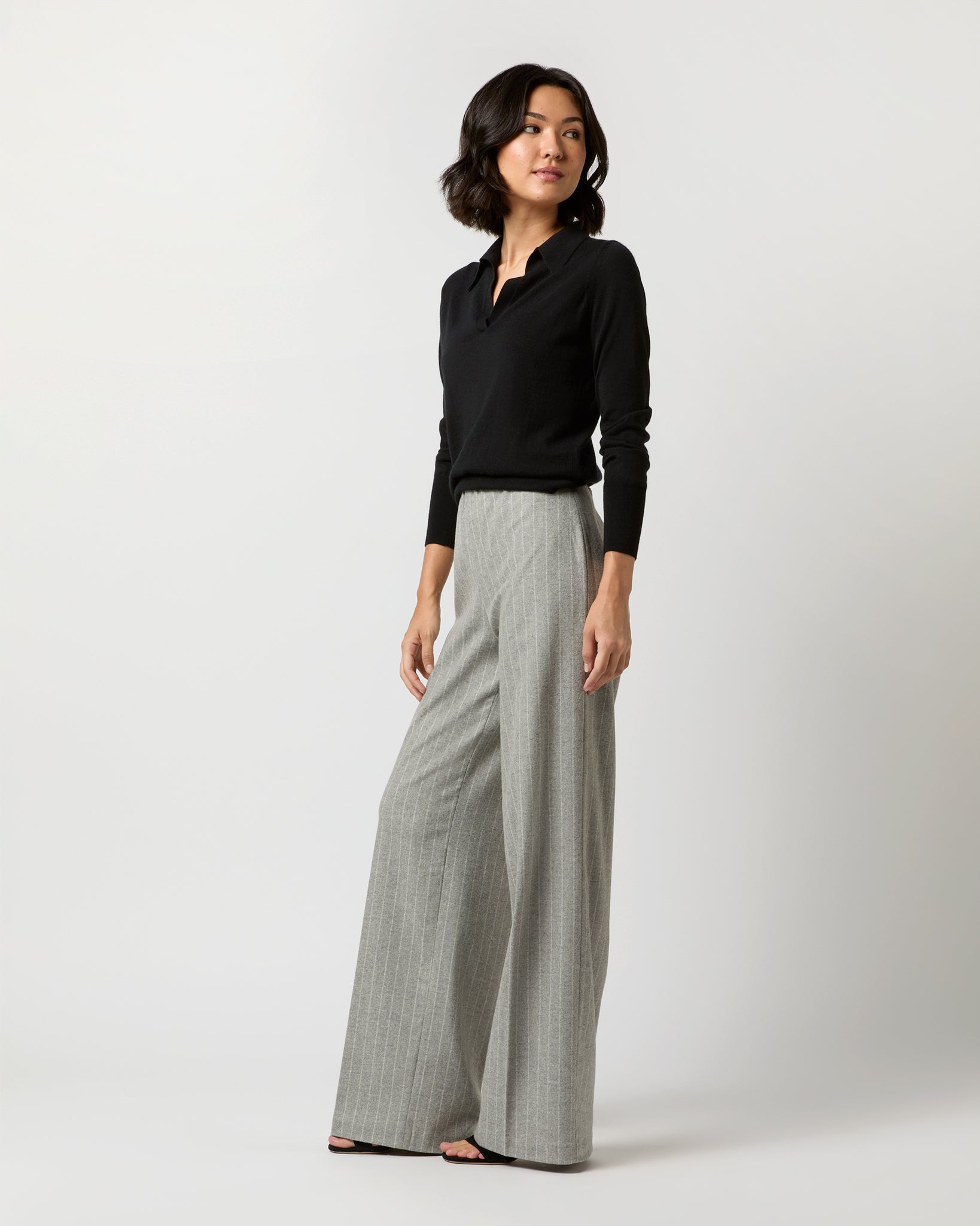 Maura Pull-On Pant in Grey Chalk Stripe Knit