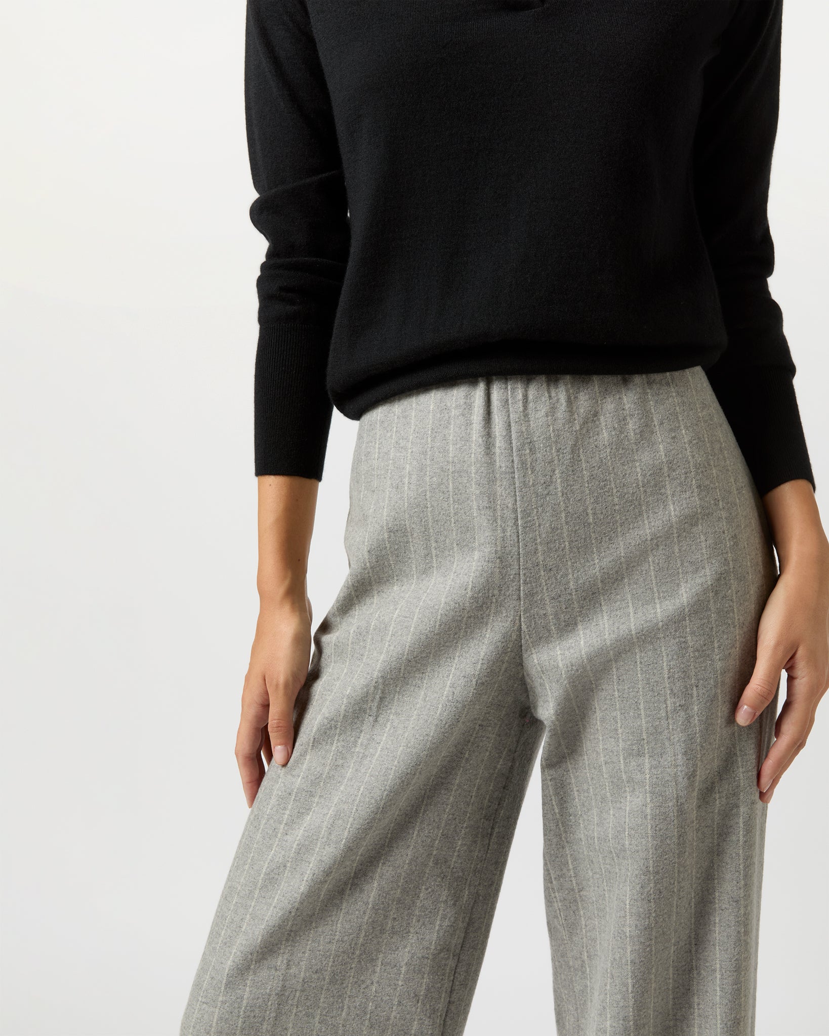 Maura Pull-On Pant in Grey Chalk Stripe Knit