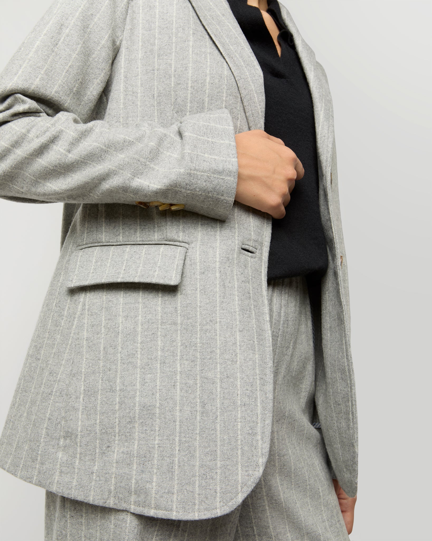 Sarah Blazer in Grey Chalk Stripe Knit