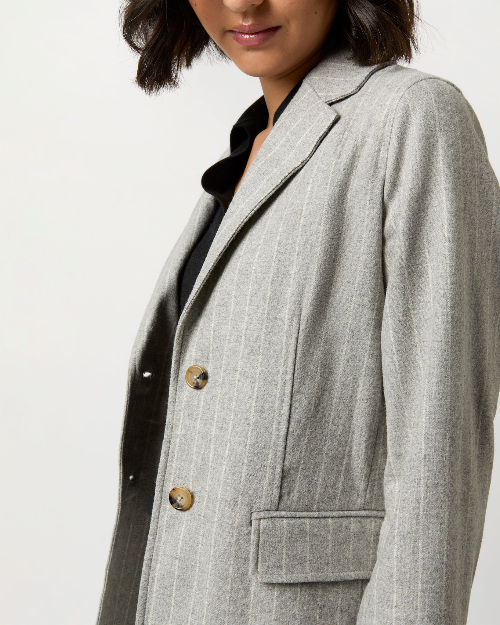 Sarah Blazer in Grey Chalk Stripe Knit