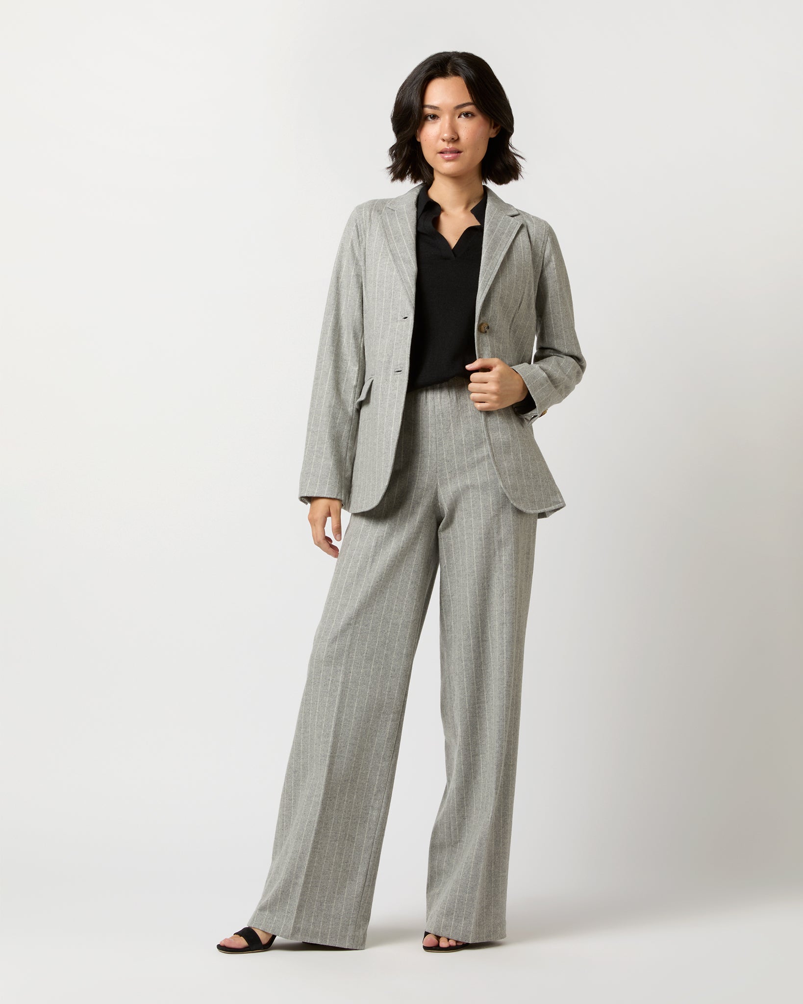 Maura Pull-On Pant in Grey Chalk Stripe Knit