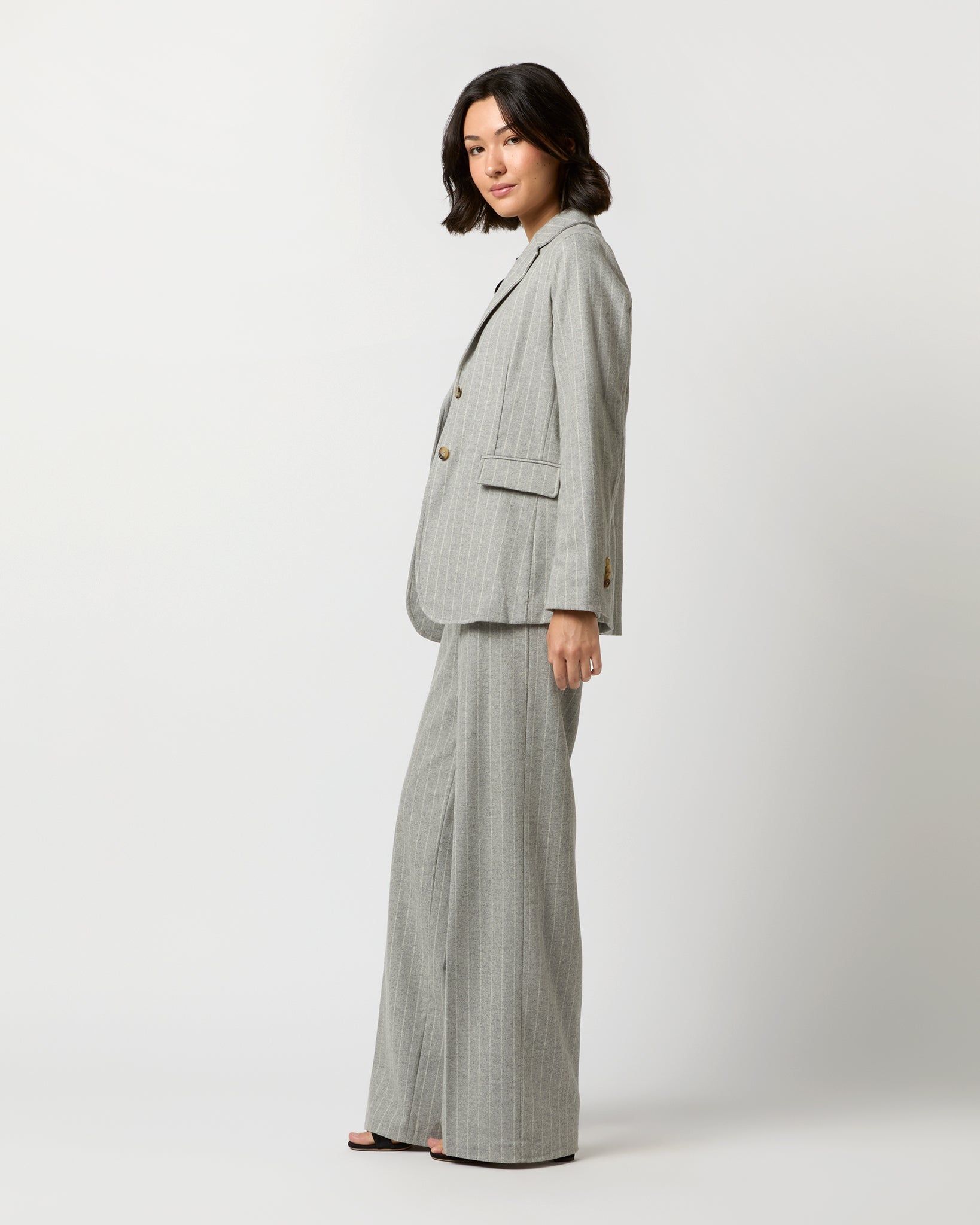 Maura Pull-On Pant in Grey Chalk Stripe Knit