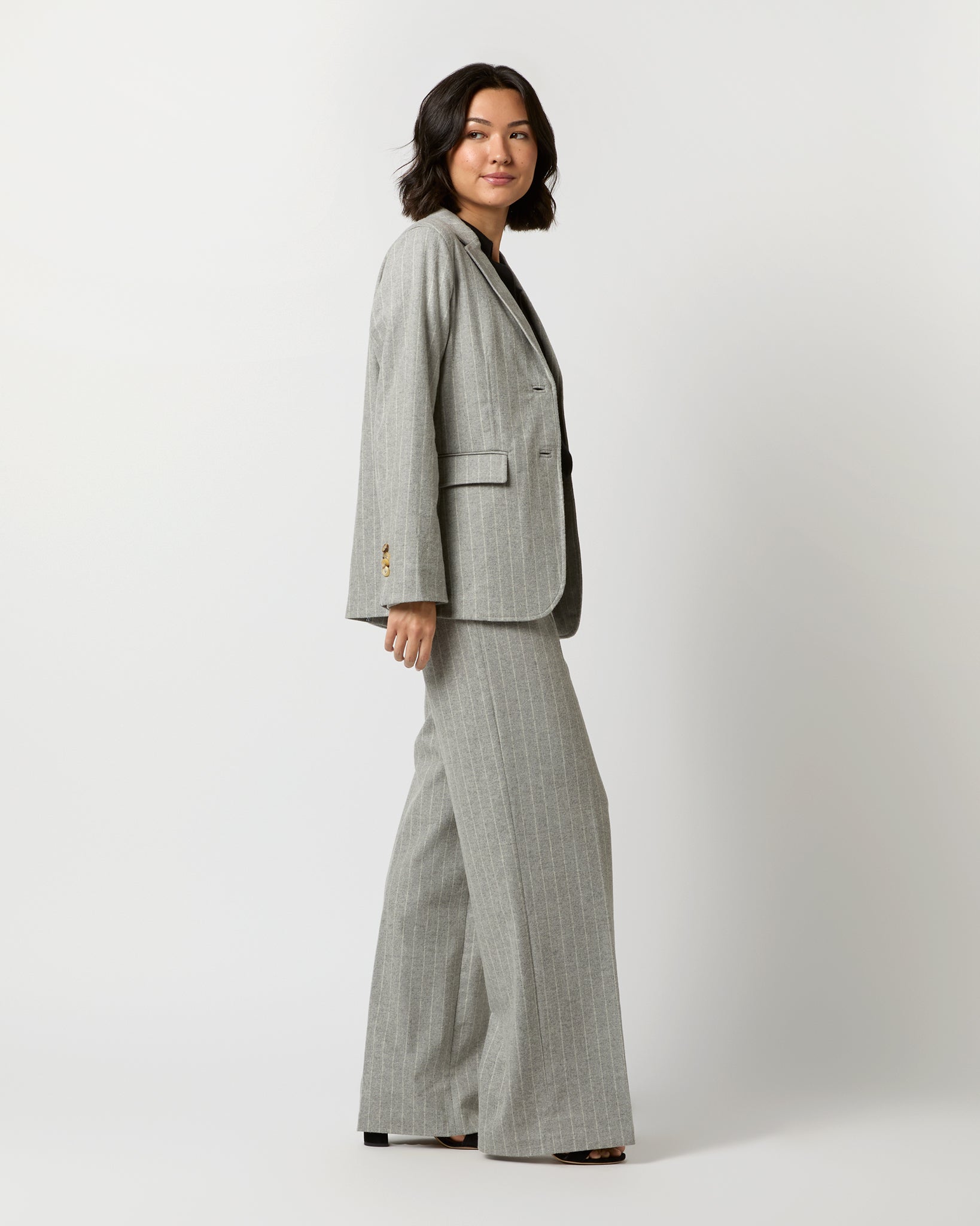 Maura Pull-On Pant in Grey Chalk Stripe Knit