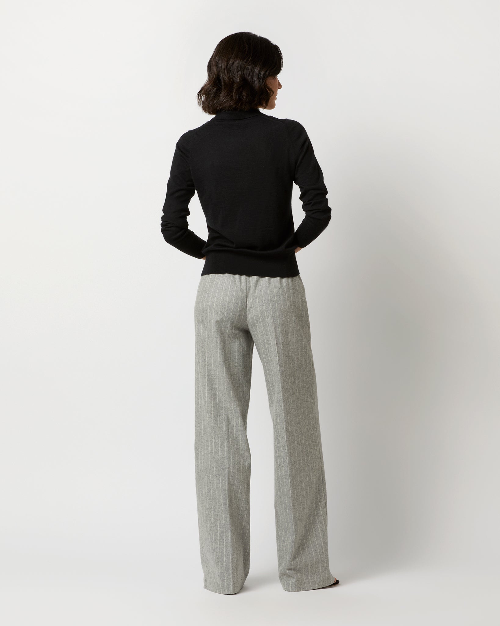 Maura Pull-On Pant in Grey Chalk Stripe Knit