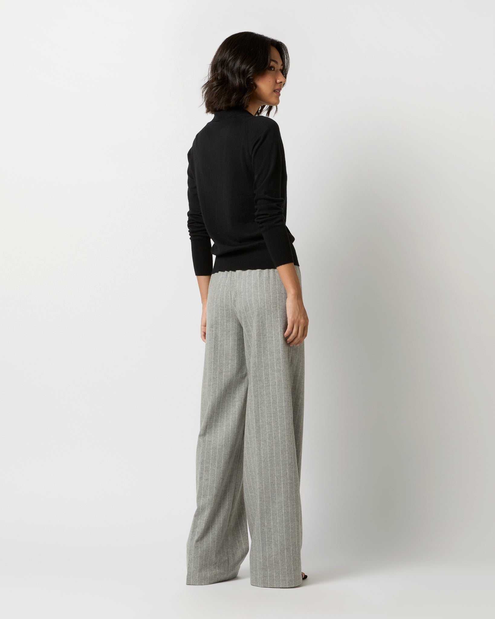 Maura Pull-On Pant in Grey Chalk Stripe Knit