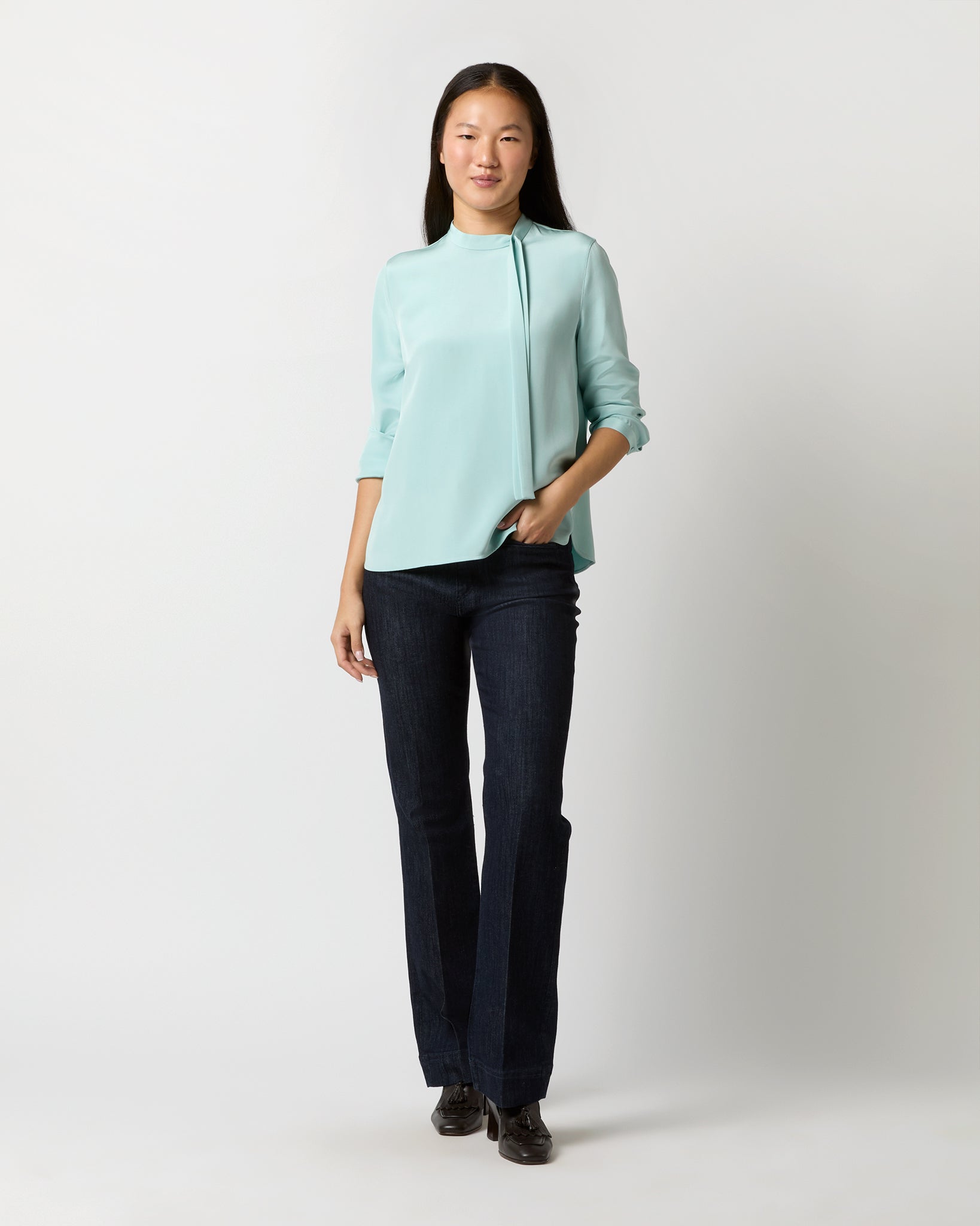 Pippa Top in Mist Silk Crepe de Chine