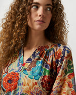 Load image into Gallery viewer, Trapunto Blouson Dress in Multi Floral Wool Crepe
