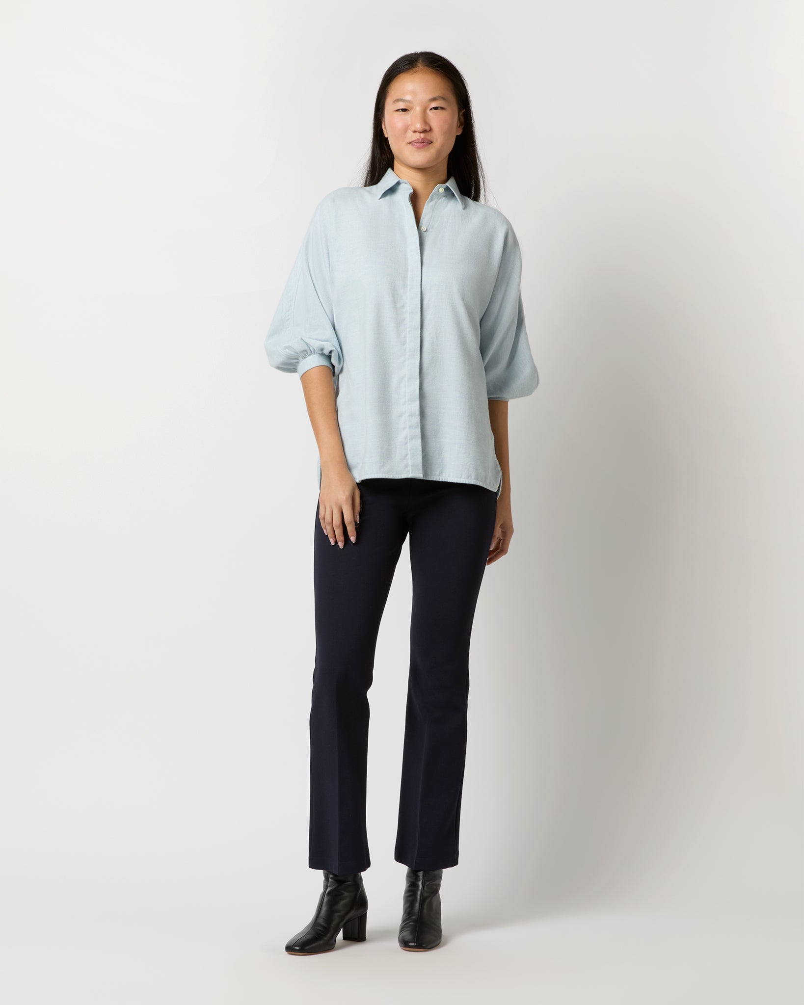 Volume Kimono Shirt in Sky Brushed Herringbone