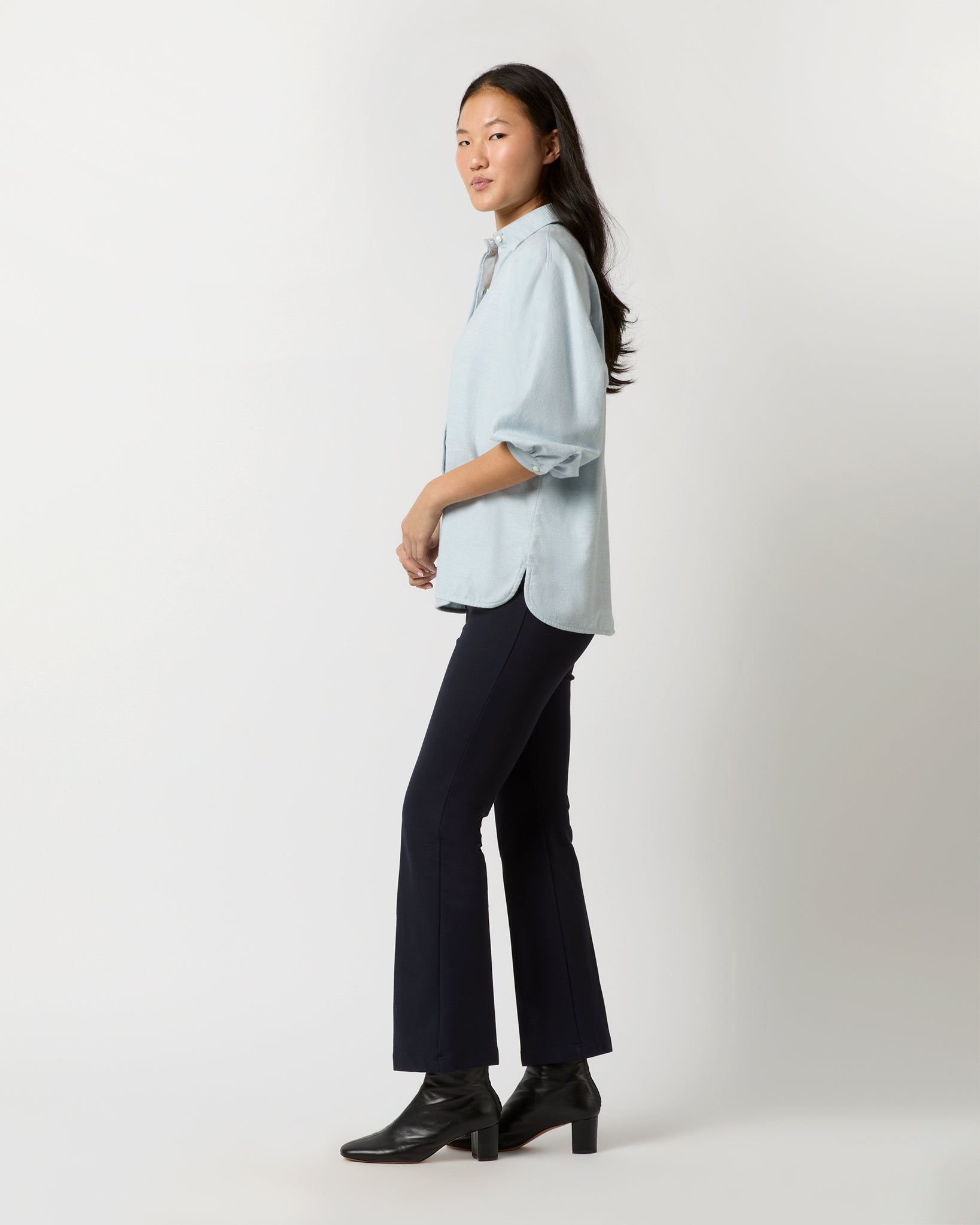 Volume Kimono Shirt in Sky Brushed Herringbone