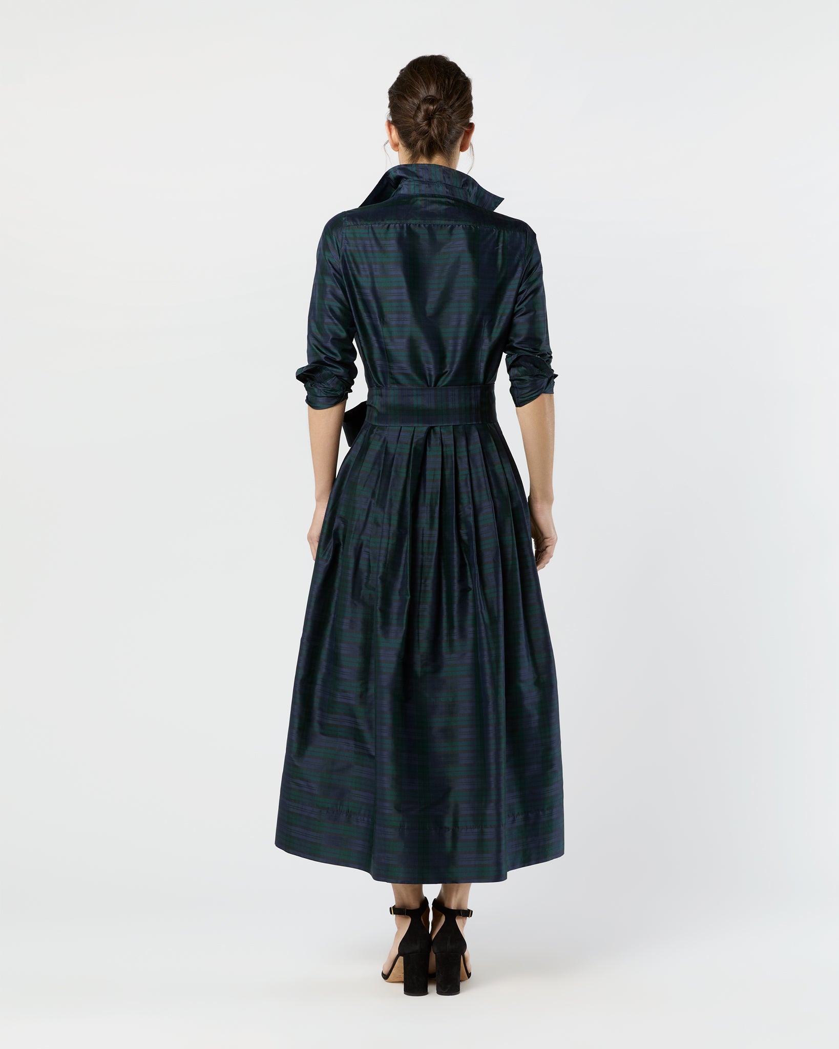 Classic Shirtwaist Maxi Dress in Blackwatch Silk Shantung