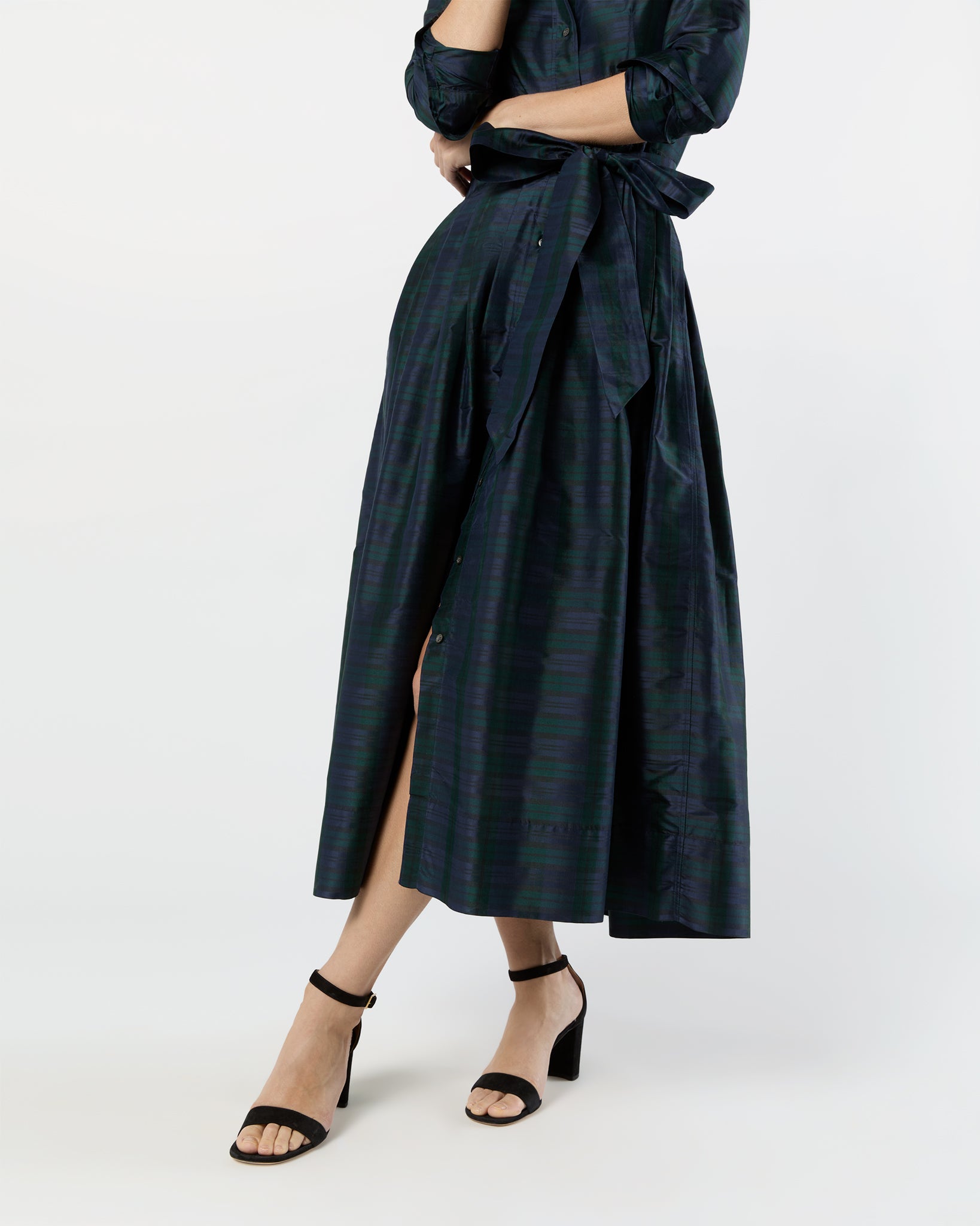 Classic Shirtwaist Maxi Dress in Blackwatch Silk Shantung