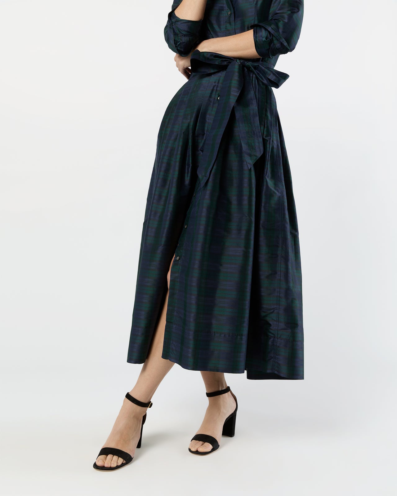 Classic Shirtwaist Maxi Dress in Blackwatch Silk Shantung