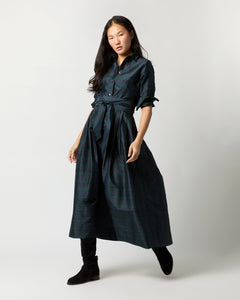 Classic Shirtwaist Maxi Dress in Blackwatch Silk Shantung