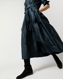 Classic Shirtwaist Maxi Dress in Blackwatch Silk Shantung