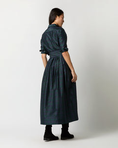 Classic Shirtwaist Maxi Dress in Blackwatch Silk Shantung