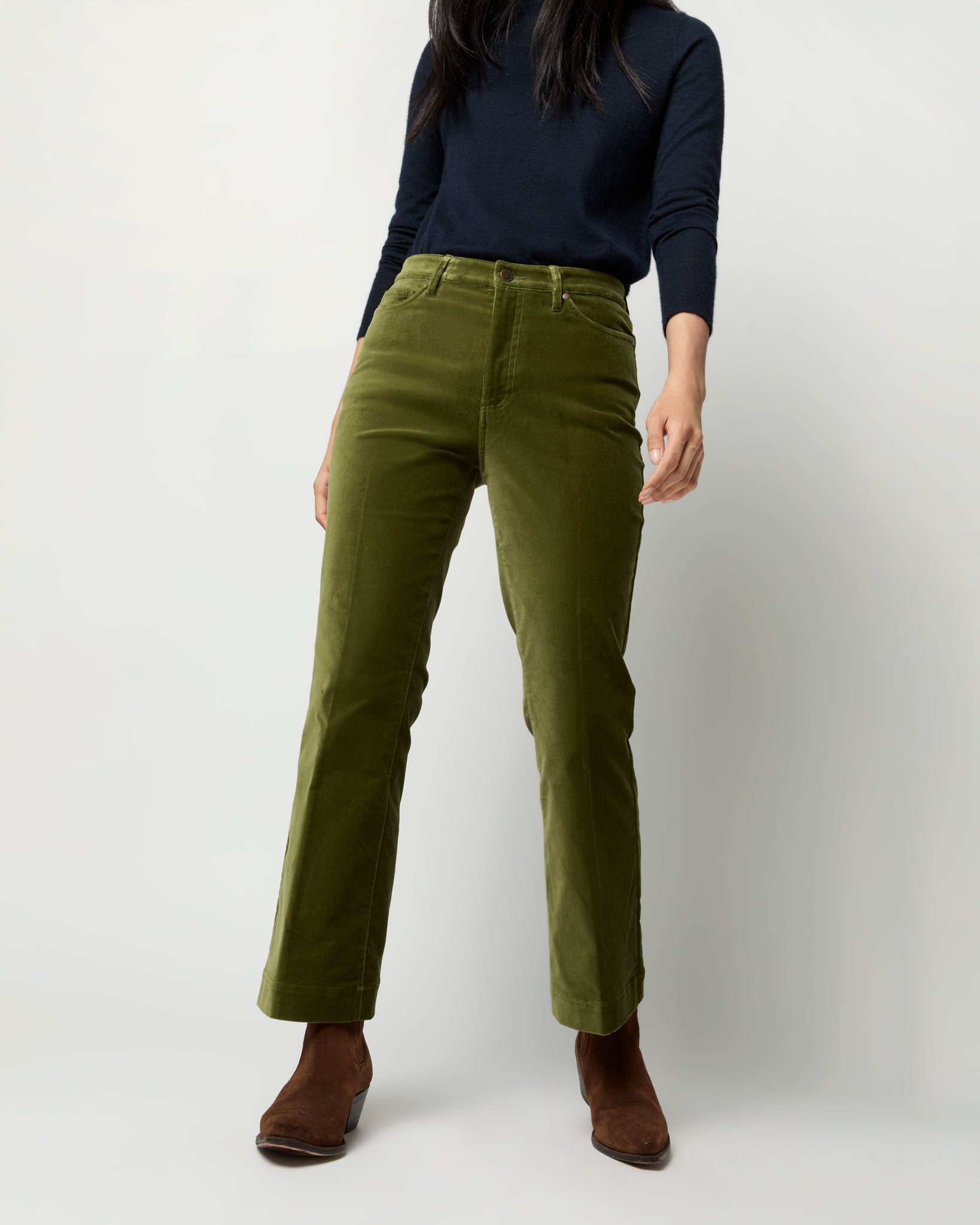 Kendall Flare 5-Pocket Jean in Sage Stretch Velveteen