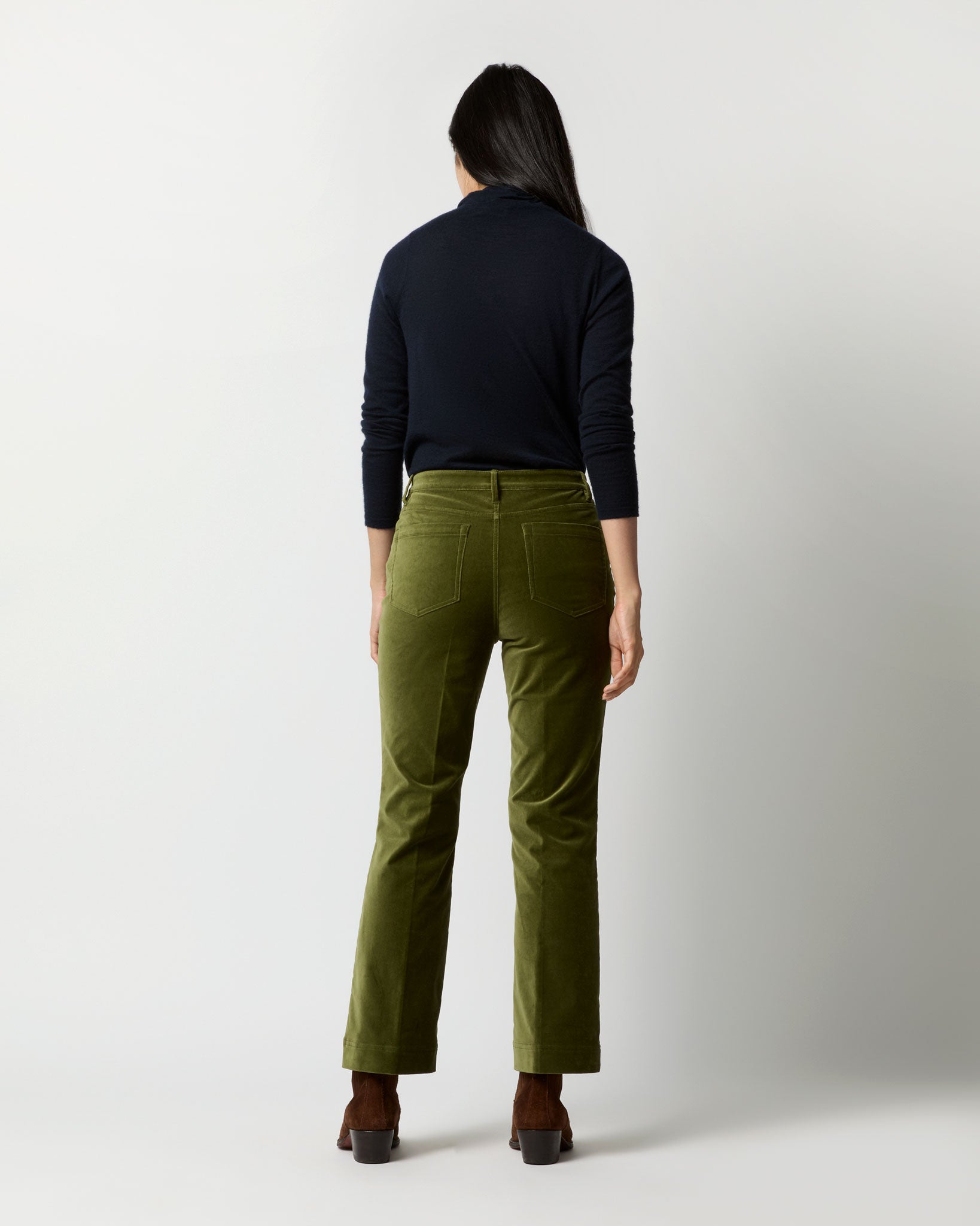 Kendall Flare 5-Pocket Jean in Sage Stretch Velveteen