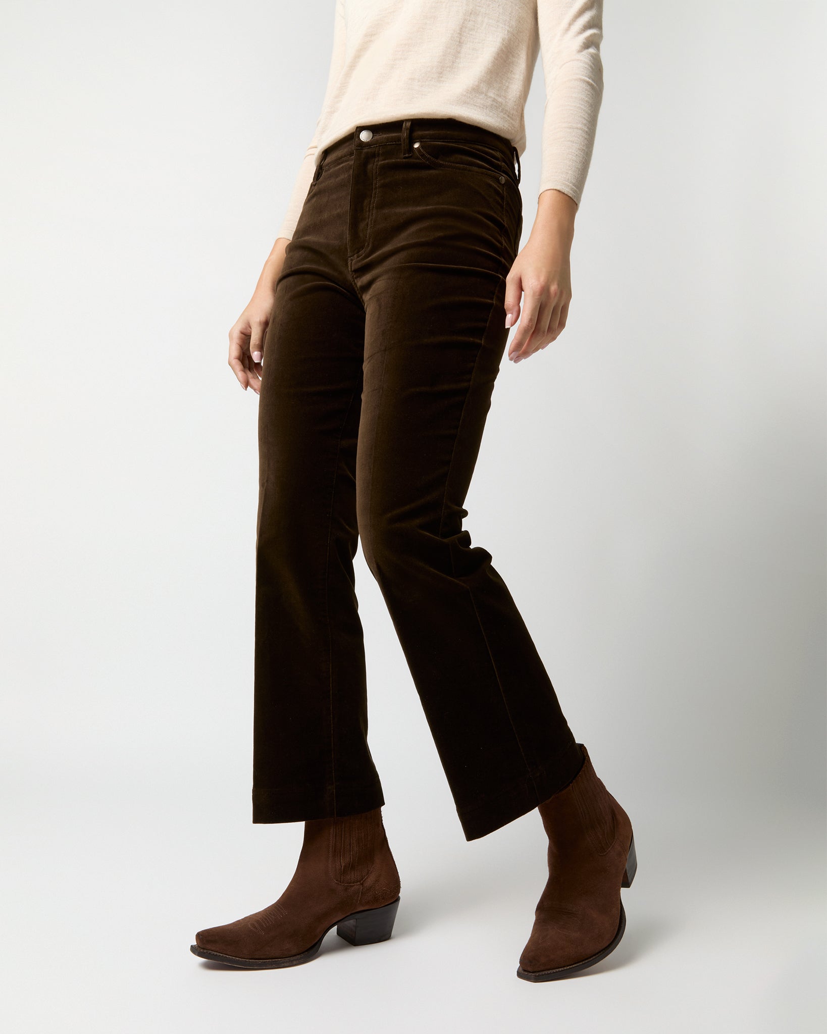 Kendall Flare 5-Pocket Jean in Chocolate Stretch Velveteen