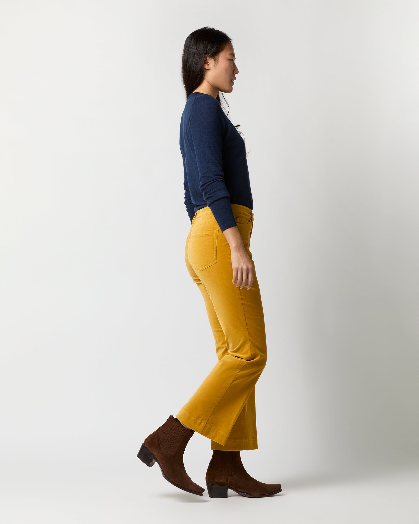 Kendall Flare 5-Pocket Jean in Harvest Yellow Stretch Velveteen