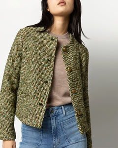 Megan Cardigan Jacket in Green/Multi Tweed