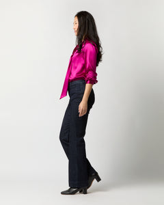 Tie-Neck Blouse in Magenta Silk Charmeuse